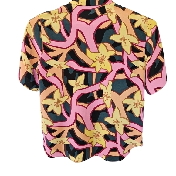 Topshop‎ boutique Karalina York design abstract floral pink silk Blouse size 4 - Picture 2 of 11